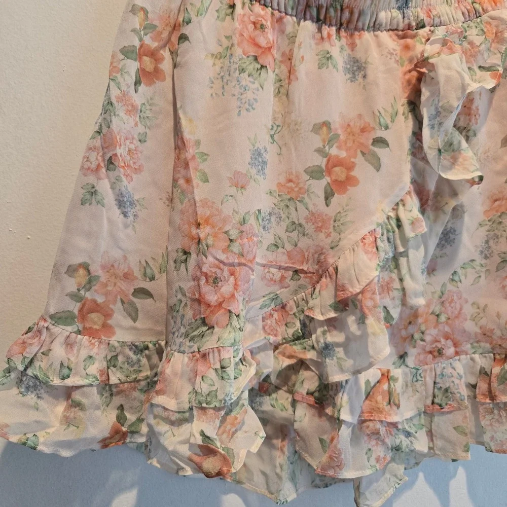 Zara Woman Floral Ruffle‎ Mini Skirt Elastic Waist Lightweight Small